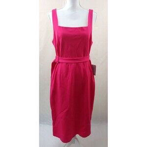Nordstrom The Vanity Room Dress XL Pink Belted Midi Sleeveless Fit Flare
